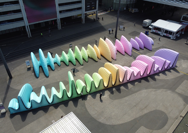 inflatable sound wave installation stretches along basel’s messeplatz for eurovision post thumbnail image