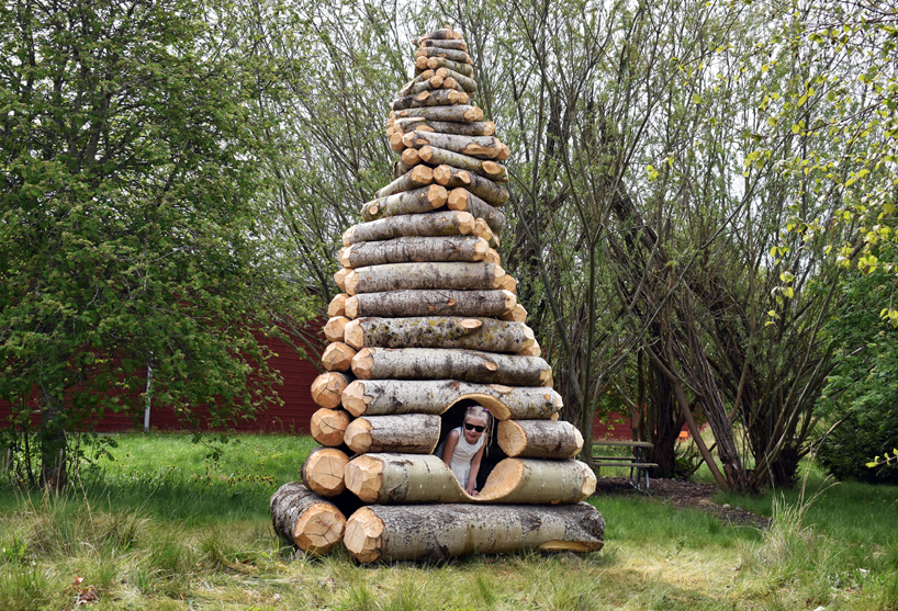 timber twist by ulf mejergren and travis child reimagines larvae shelter as spiraling log cabin post thumbnail image